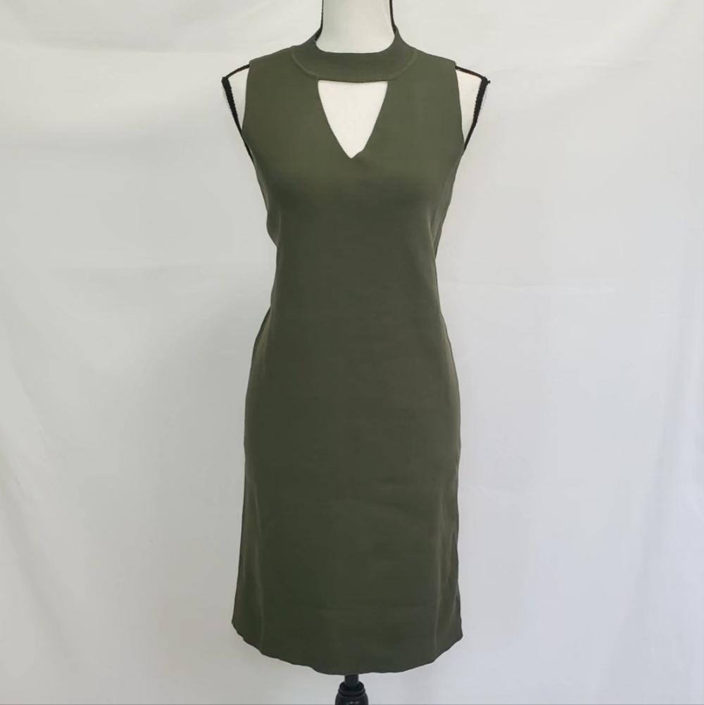 NWOT Boutique Wishlist Olive Green Choker V-Neck Sleeveless Dress
